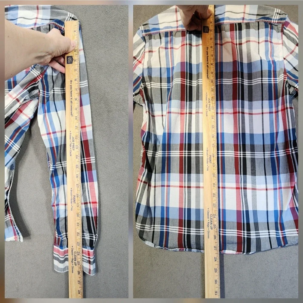 Levis Button Up Shirt M Men Modern Fit Plaid Red White Blue Western Cowboy Rodeo